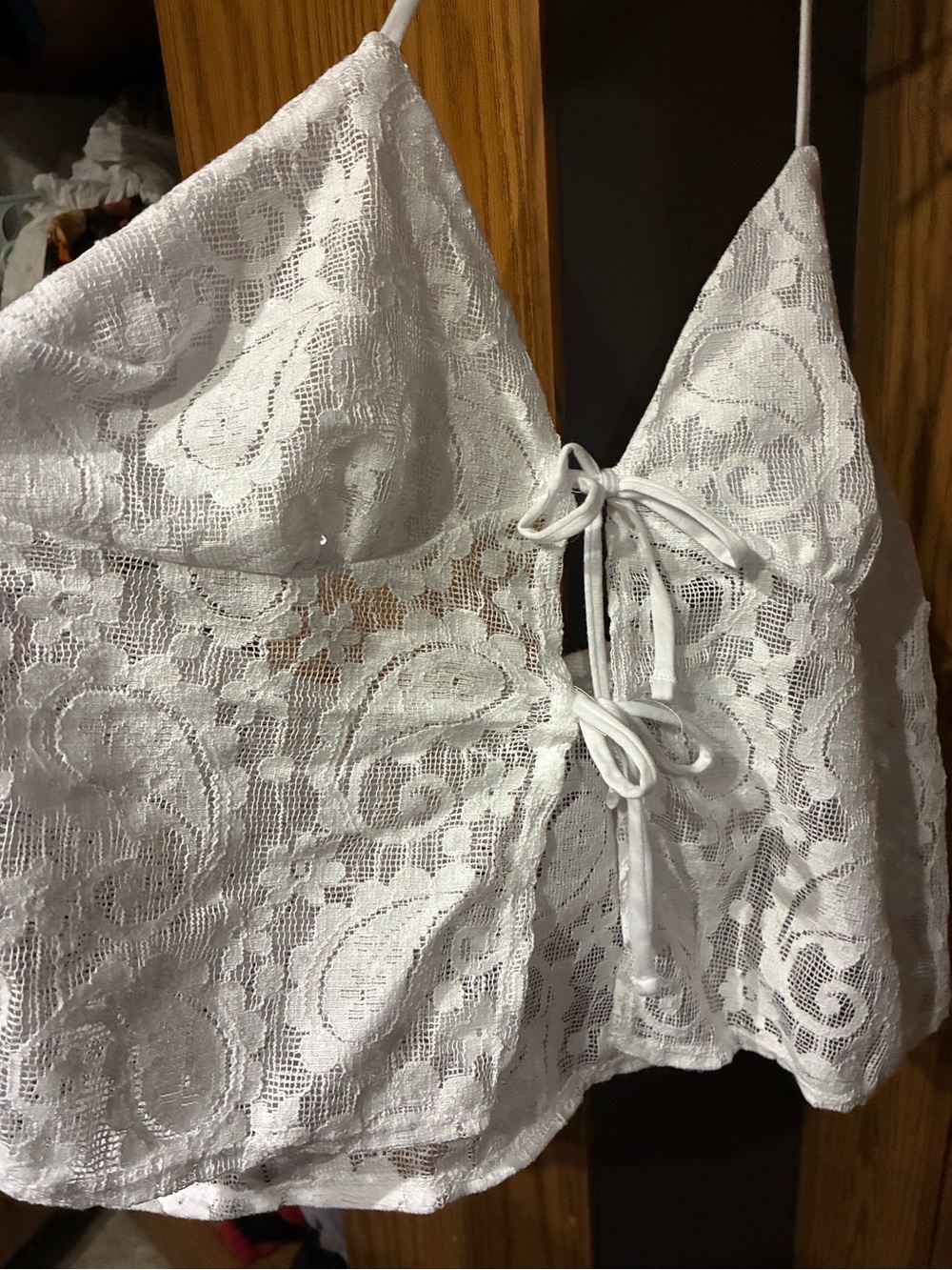 White Lace Tie-Front Camisole swimsuit coverups